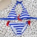Alangbudu Women's Striped Printing Halter Strappy Cross Padding Bikini Set Beach Swimwear Blue B07NZV5FN4